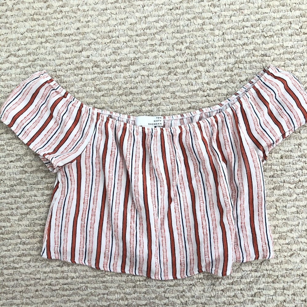 Striped crop off the shoulder top